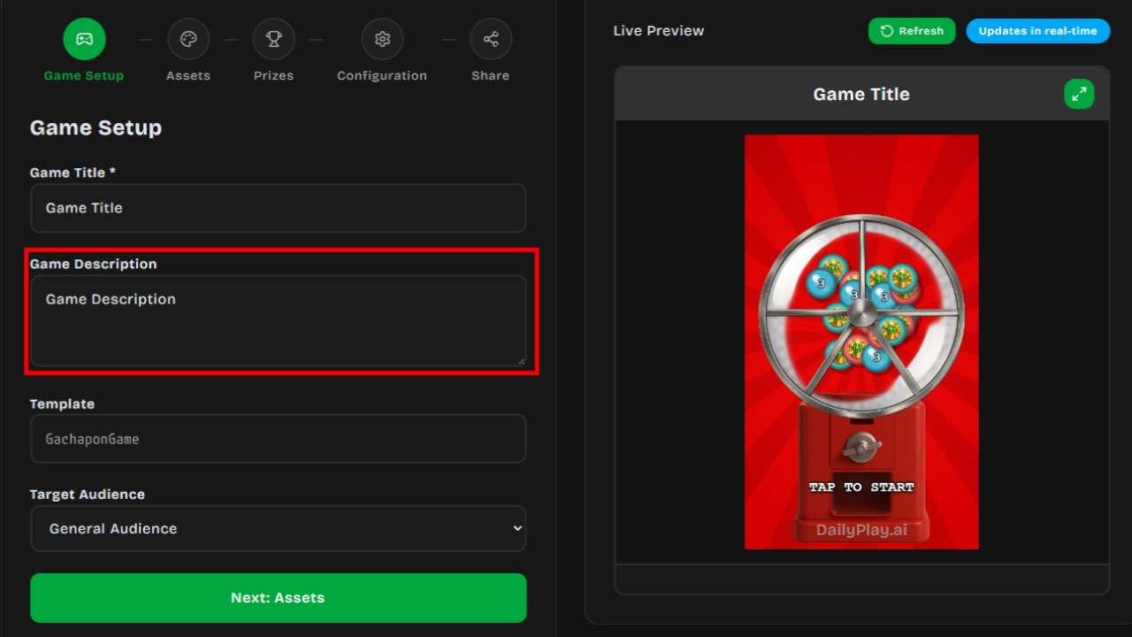 Game description setup