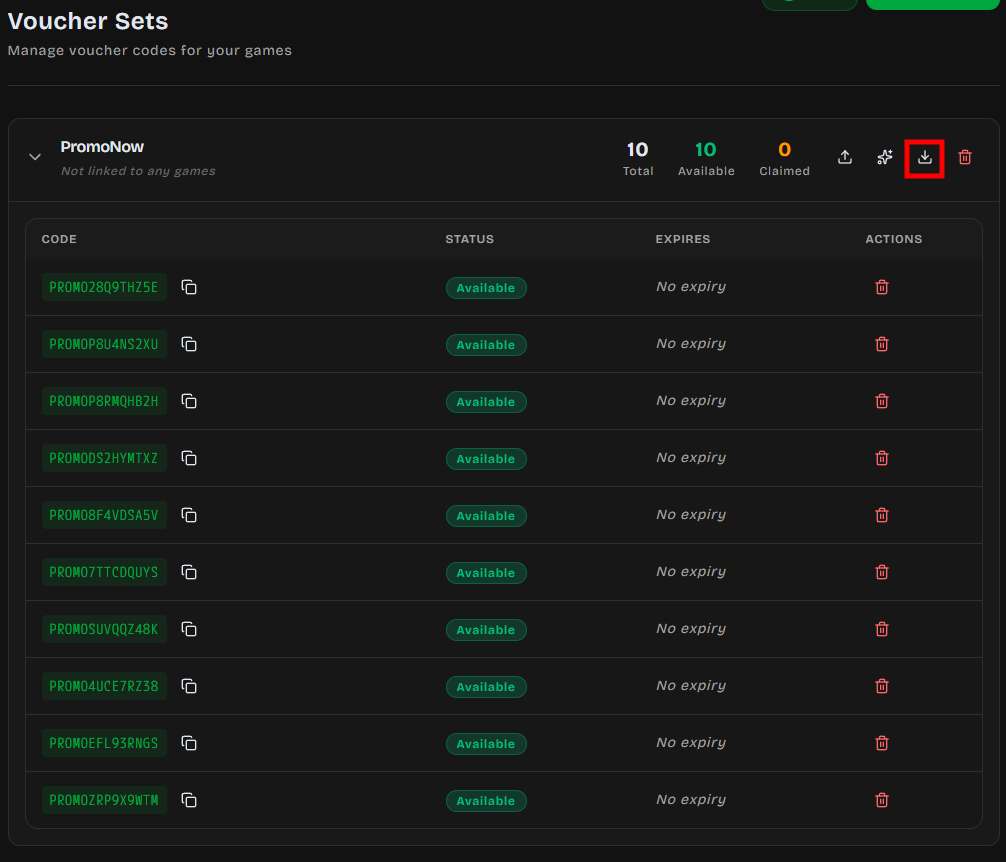Exporting voucher codes