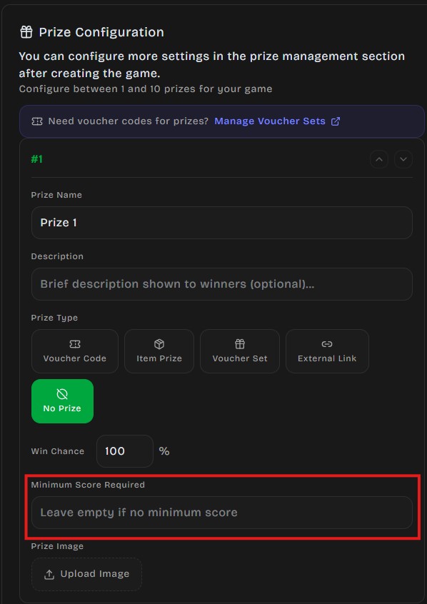 Minimum score configuration