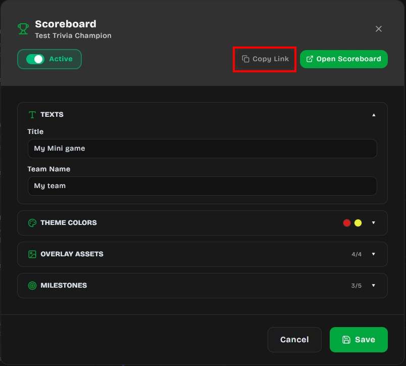 Fullscreen scoreboard button