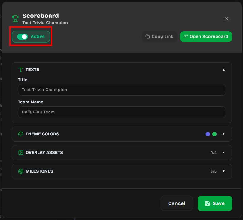Toggle social scoreboard active